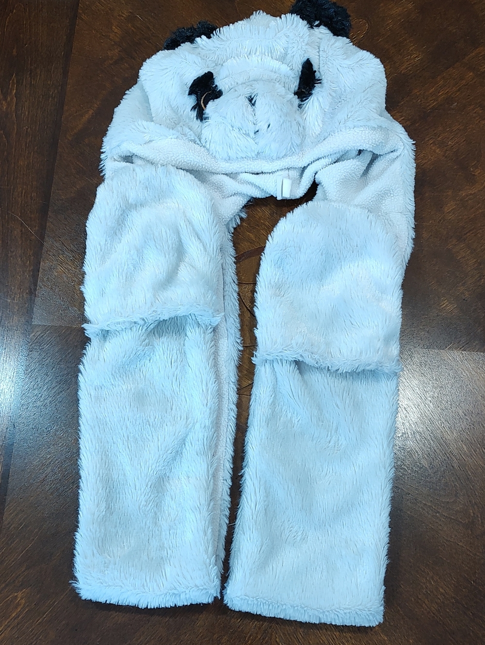 Plush Panda Hooded Scarf with Paws - Light Blue